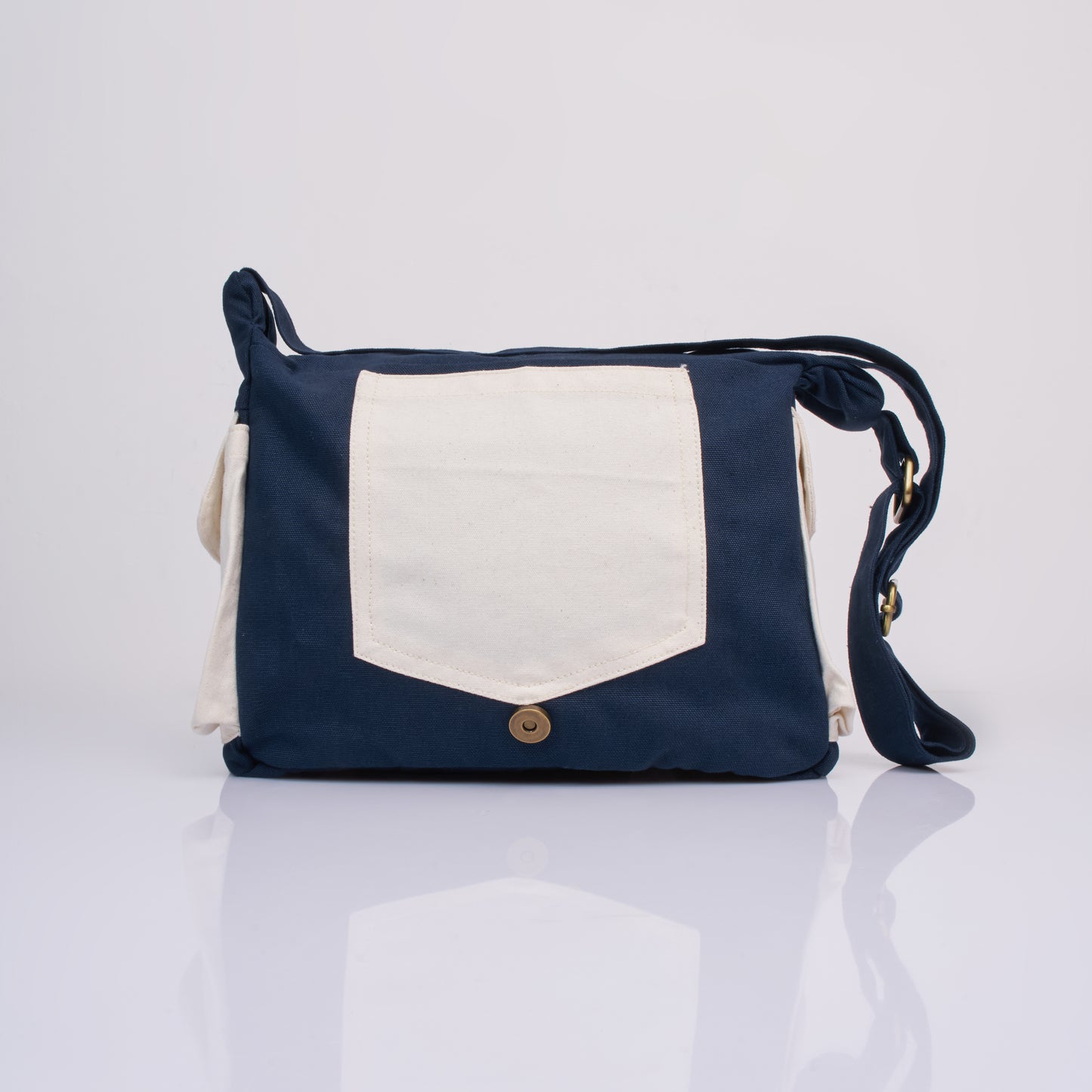 Tessa Organic Canvas Sling Bag – Navy Blue & White