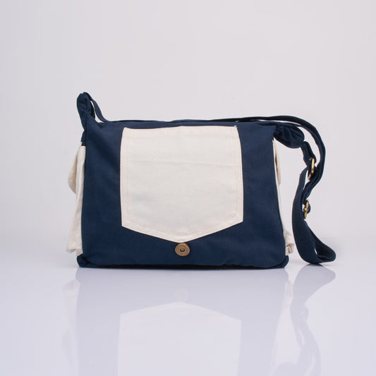 Tessa Organic Canvas Sling Bag – Navy Blue & White
