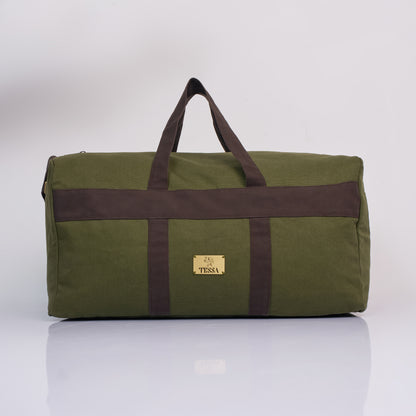 Tessa Green Duffle Bag – 40L Duck Canvas Weekend Travel Bag with Metal Zipper