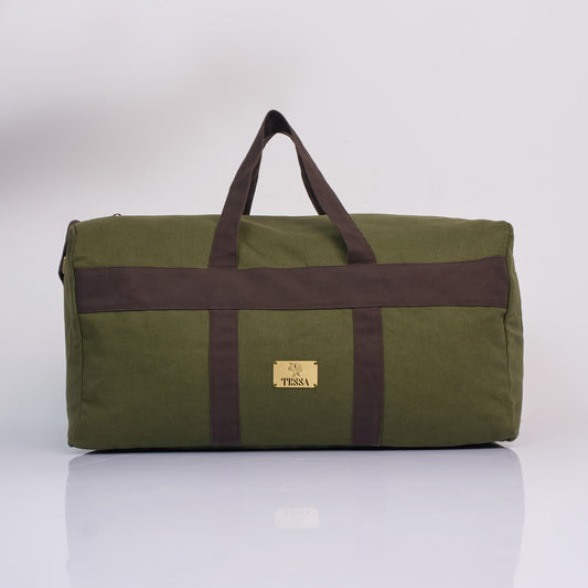 Tessa Green Duffle Bag – 40L Duck Canvas Weekend Travel Bag with Metal Zipper