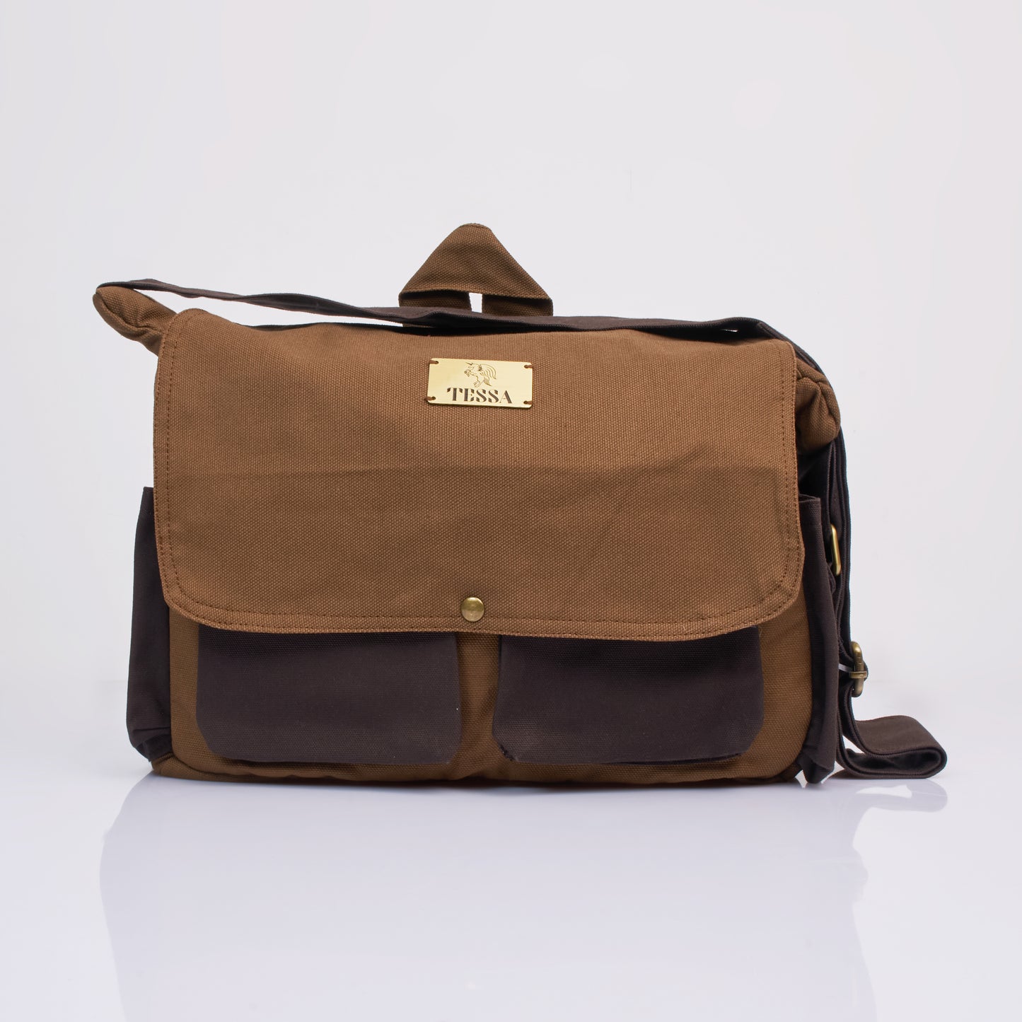 Tessa Dual-Tone Canvas Messenger Bag – Brown