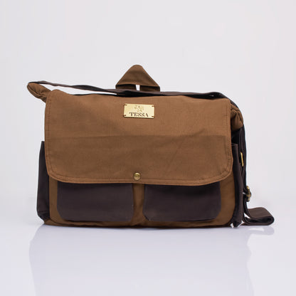 Tessa Dual-Tone Canvas Messenger Bag – Brown