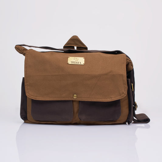 Tessa Dual-Tone Canvas Messenger Bag – Brown