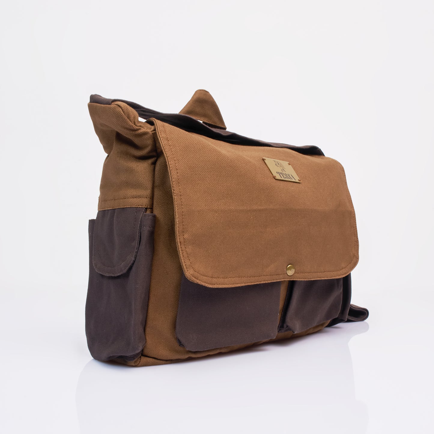 Tessa Dual-Tone Canvas Messenger Bag – Brown