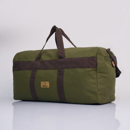 Tessa Green Duffle Bag – 40L Duck Canvas Weekend Travel Bag with Metal Zipper