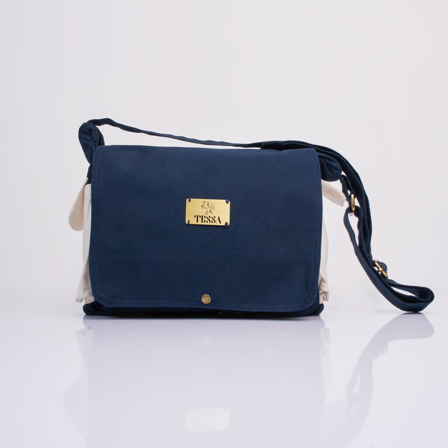 Tessa Organic Canvas Sling Bag – Navy Blue & White