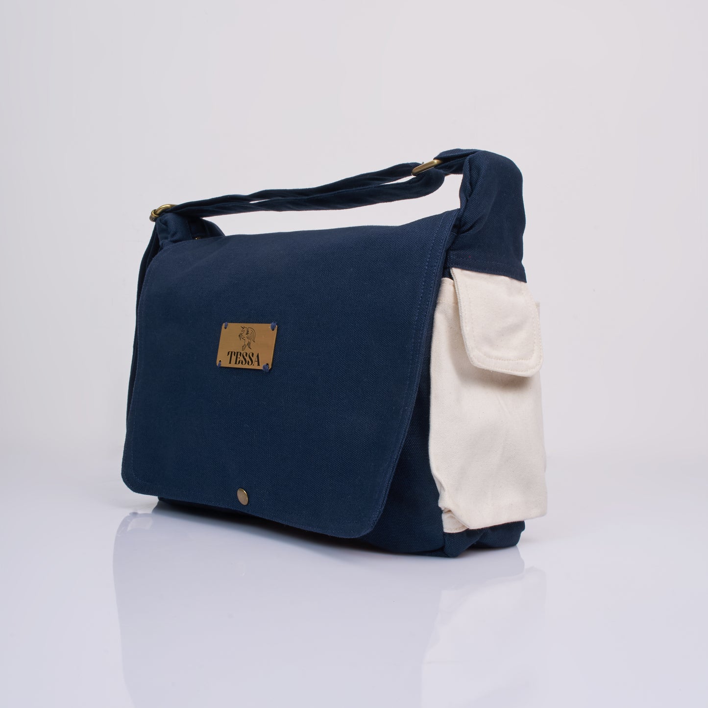 Tessa Organic Canvas Sling Bag – Navy Blue & White