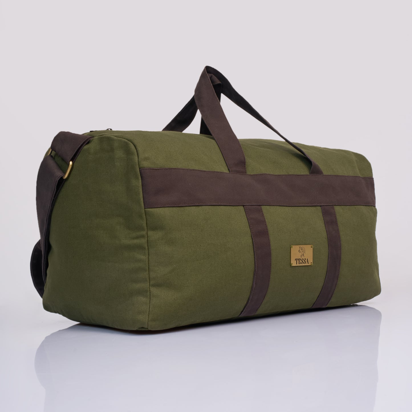 Tessa Green Duffle Bag – 40L Duck Canvas Weekend Travel Bag with Metal Zipper