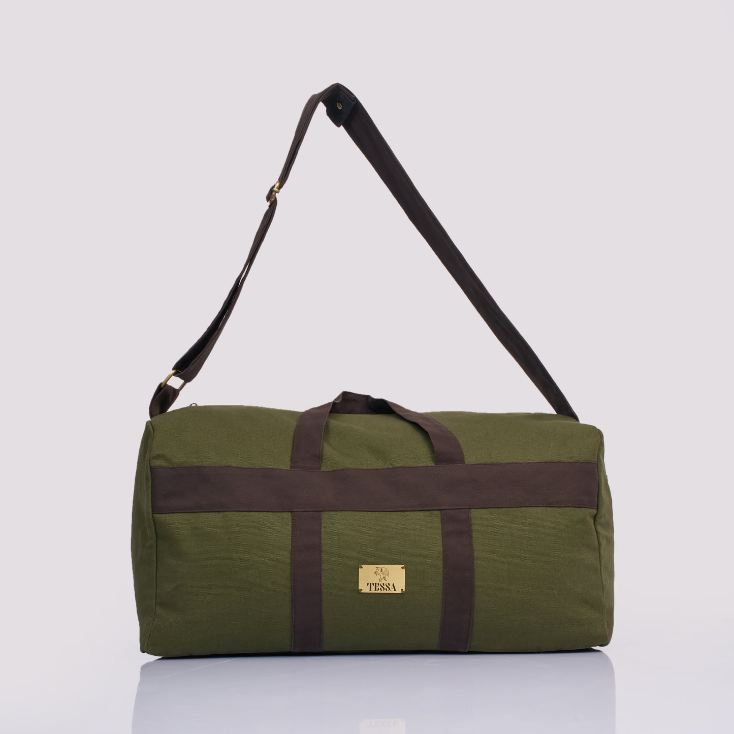 Tessa Green Duffle Bag – 40L Duck Canvas Weekend Travel Bag with Metal Zipper