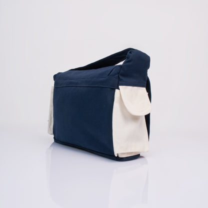 Tessa Organic Canvas Sling Bag – Navy Blue & White