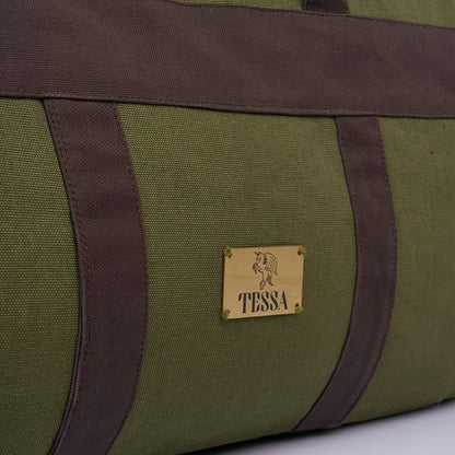 Tessa Green Duffle Bag – 40L Duck Canvas Weekend Travel Bag with Metal Zipper