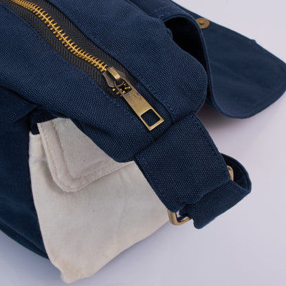 Tessa Organic Canvas Sling Bag – Navy Blue & White